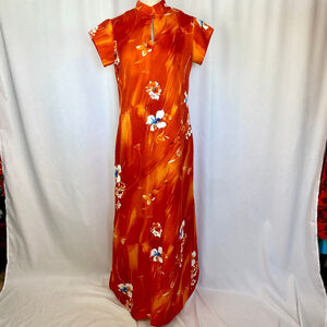 Vintage Diamond Head Cheongsam MuuMuu Orange Floral Women's 8